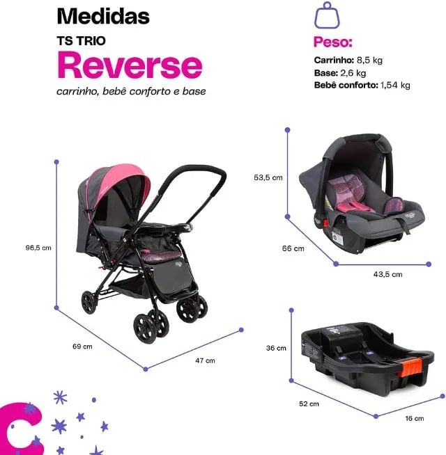 Carrinho infantil Cosco Kids Reverse Trio Rosa onda - Novo (caixa lacrada) - Foto 3