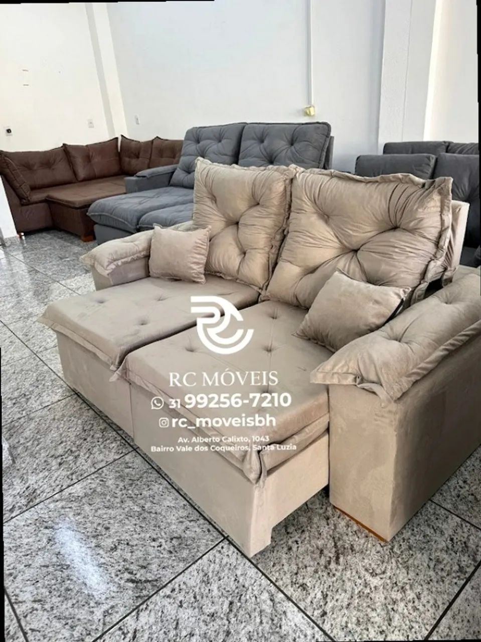 Sofá Retrátil e Reclinável 2m pillow 16cm  - tecido veludo - Foto 3