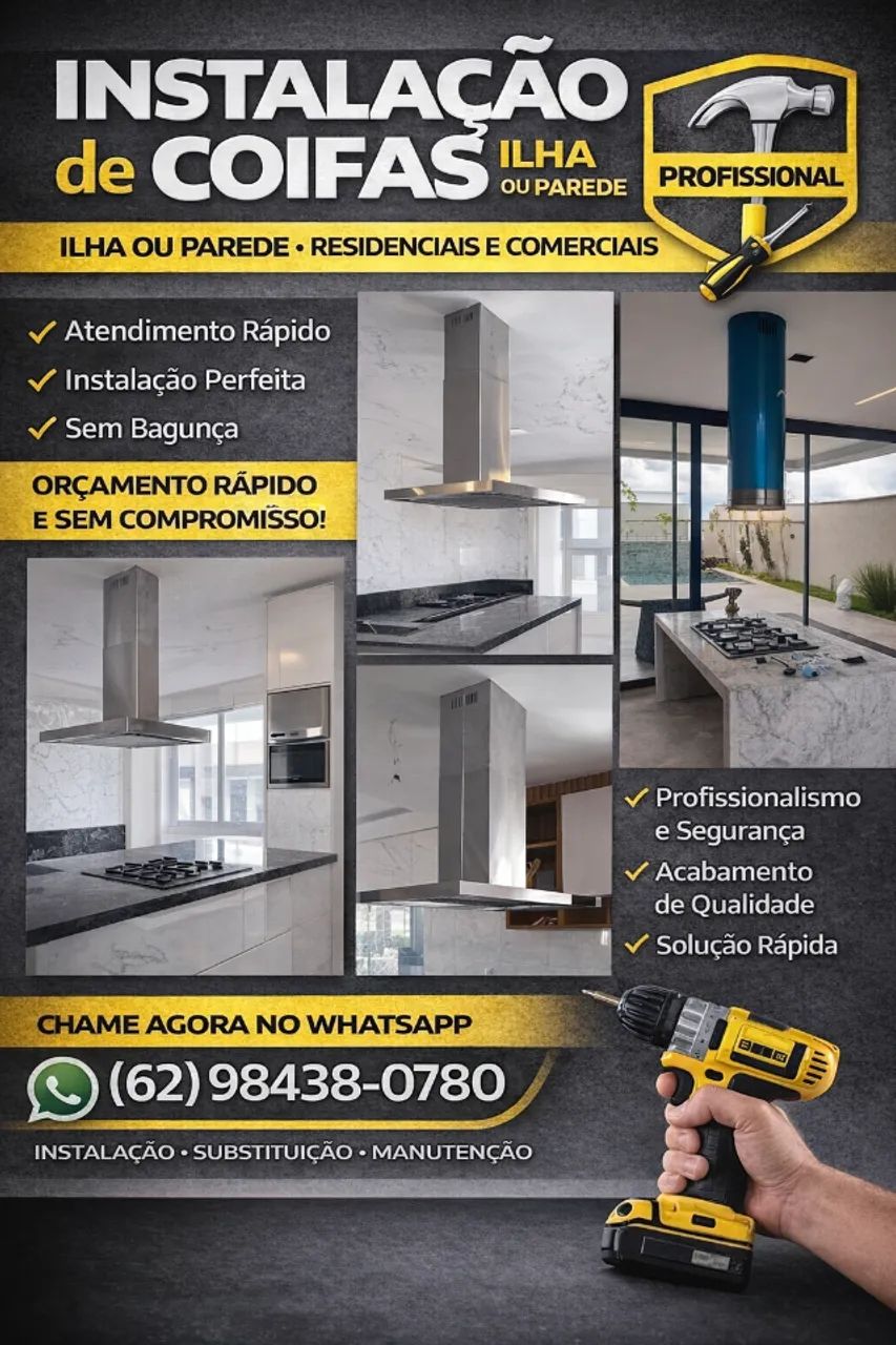 Instalação de Coifa de Cozinha Ilha ou Parede | Casas e Comércios