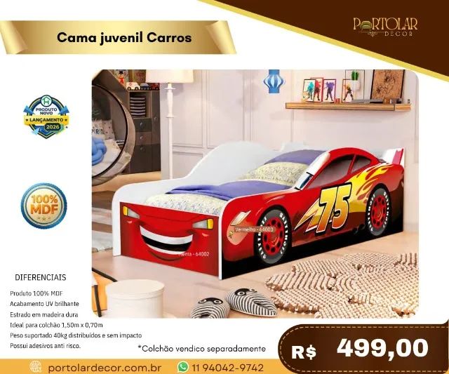 Cama Juvenil carros, a pronta entrega 