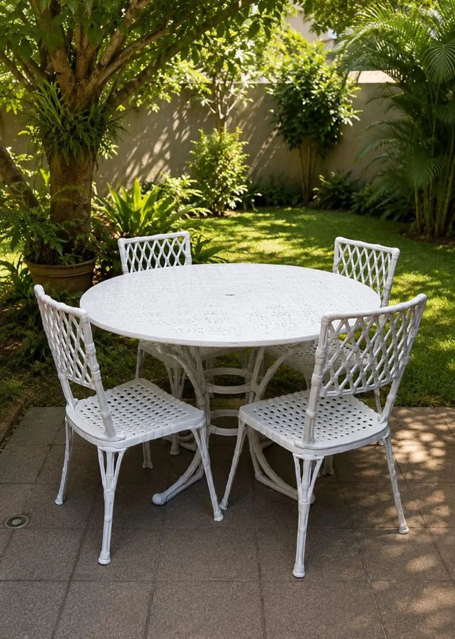 Mesa e cadeiras para jardim em ferro fundido 