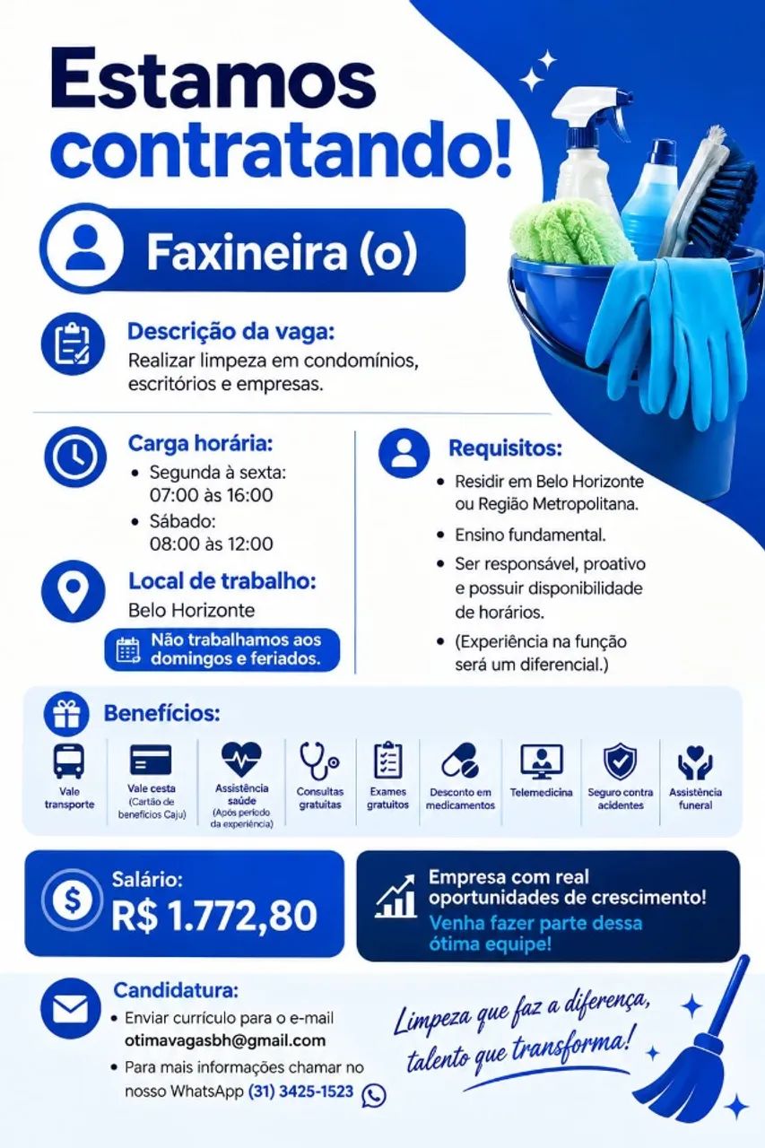VAGA SERVIÇOS GERAIS/FAXINEIRO