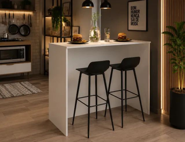 Mesa Bistrô Bancada Ilha de Alimentação 115 cm Branca