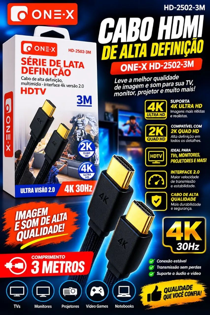 Cabo HDMI 3 metros 