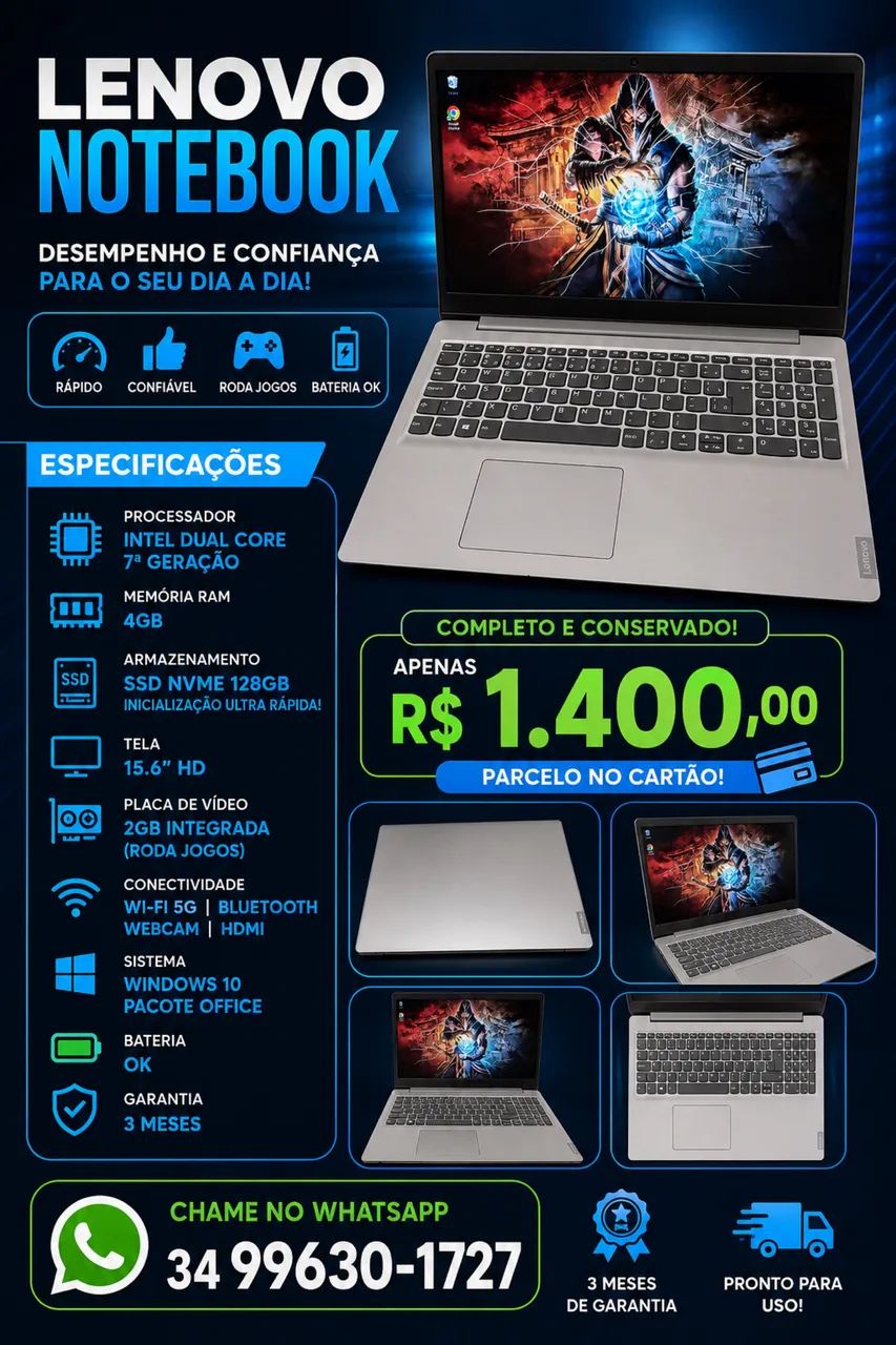 Notebook Lenovo completo + Brinde 