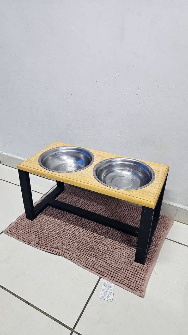 Comedouro para cachorro duplo em madeira e inox - Foto 2