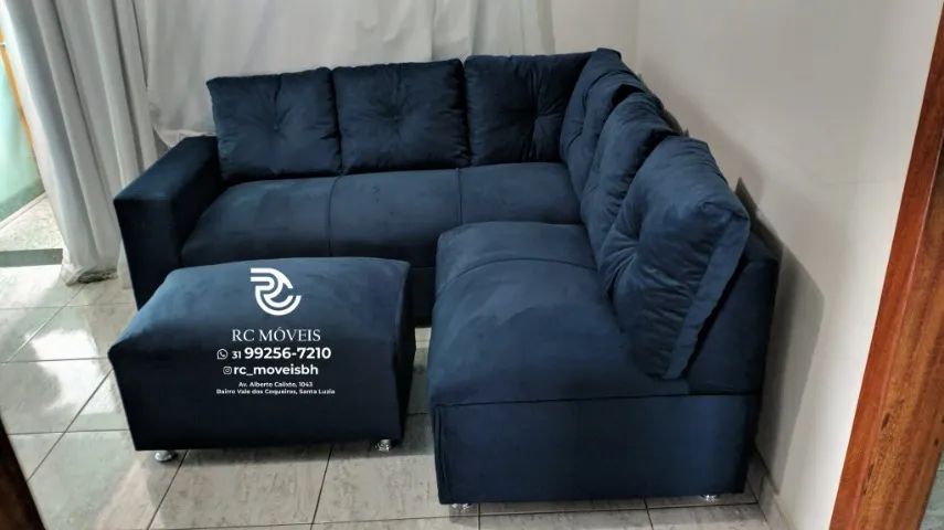 Sofá de Canto com Puff Suede macio D33 Confortável Direto da Fábrica - Foto 4