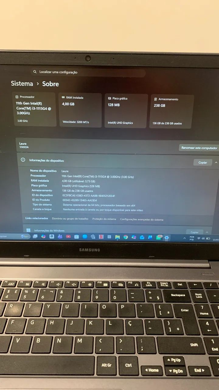 Notebook Samsung Book I3 4gb 256gb SSD