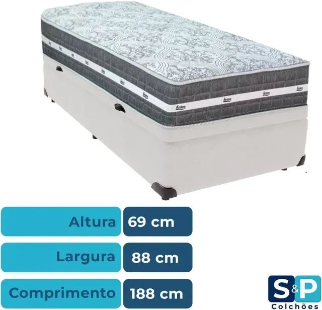 Cama Solteiro Completa Box com Colchão e Baú Novo - Foto 2