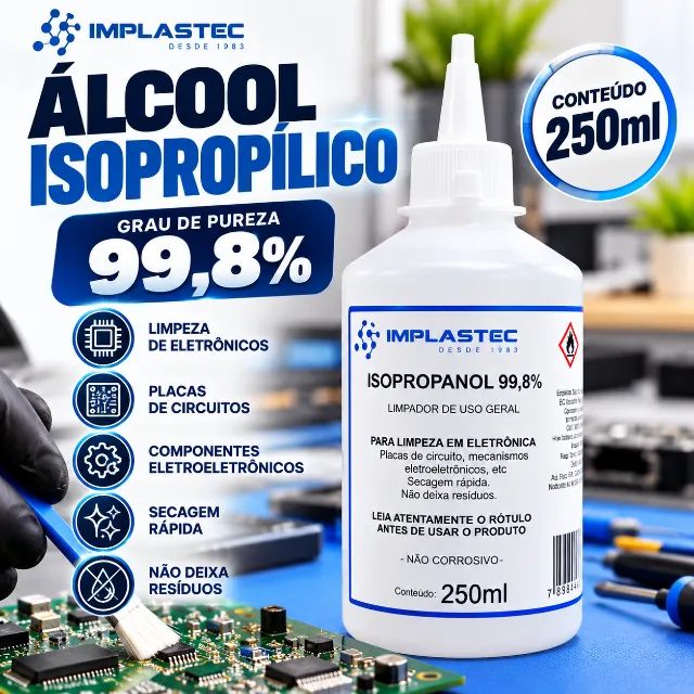 Álcool Isopropílico 99,8% Implastec 250ml Placas Eletrônicas - Foto 4