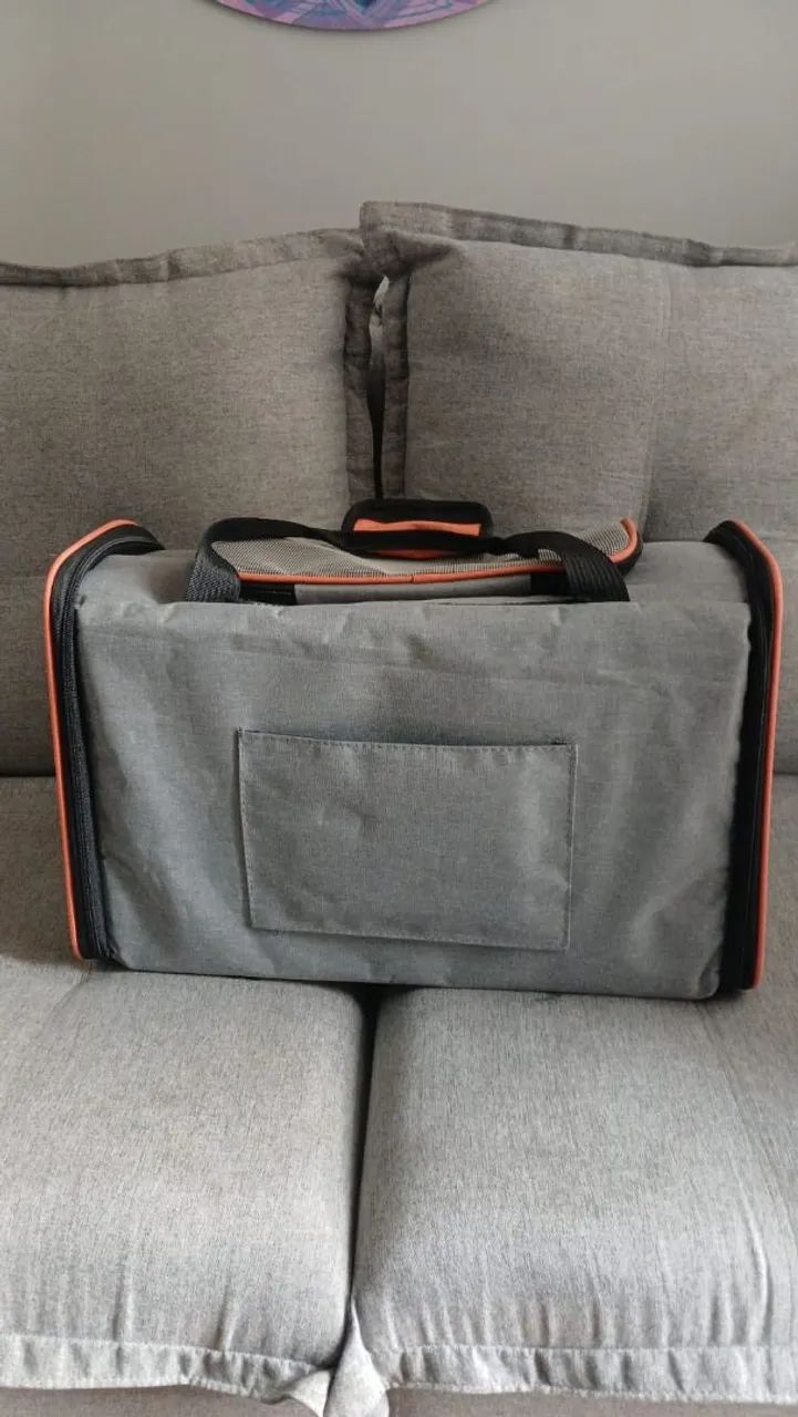 Bolsa Mochila De Transporte Pet Luxo - Cães E Gatos (Cinza/Laranja) - Foto 2