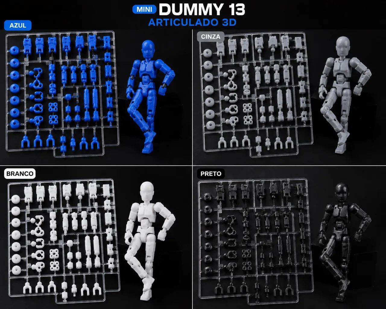 Mini Dummy 13 Articulado 3D Boneco de Montar Action Figure Colecionável