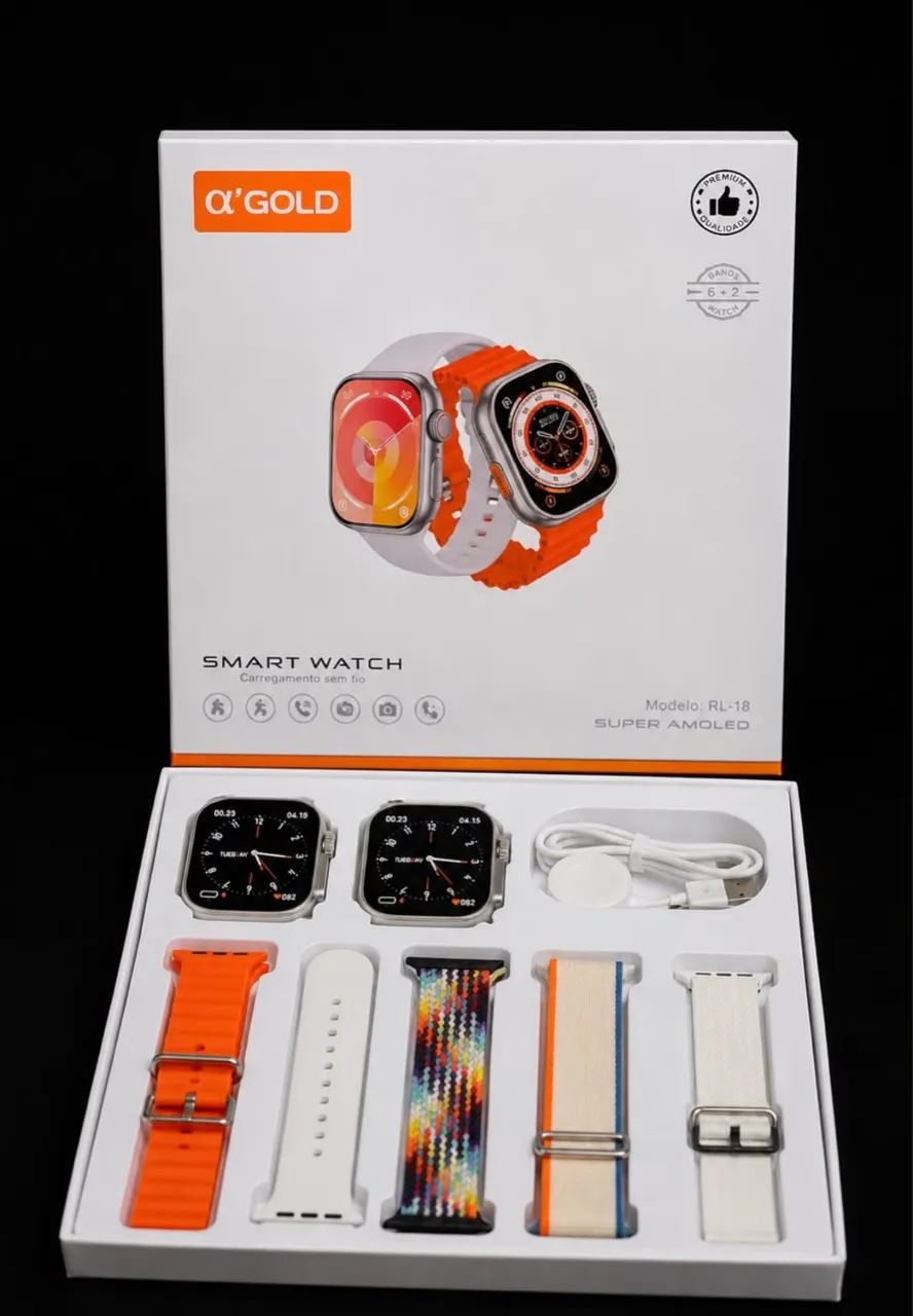 Smartwatch A?Gold RL-18 Super AMOLED - Kit com 2 Relógios + 6 Pulseiras | LACRADO!  - Foto 3