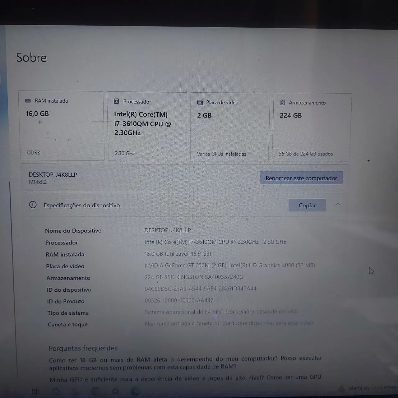 Notebook Gamer AlienWare m14xR2 usado - Foto 4