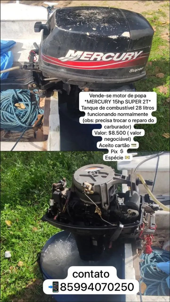 Motor de popa Mercury Super 15HP 2t