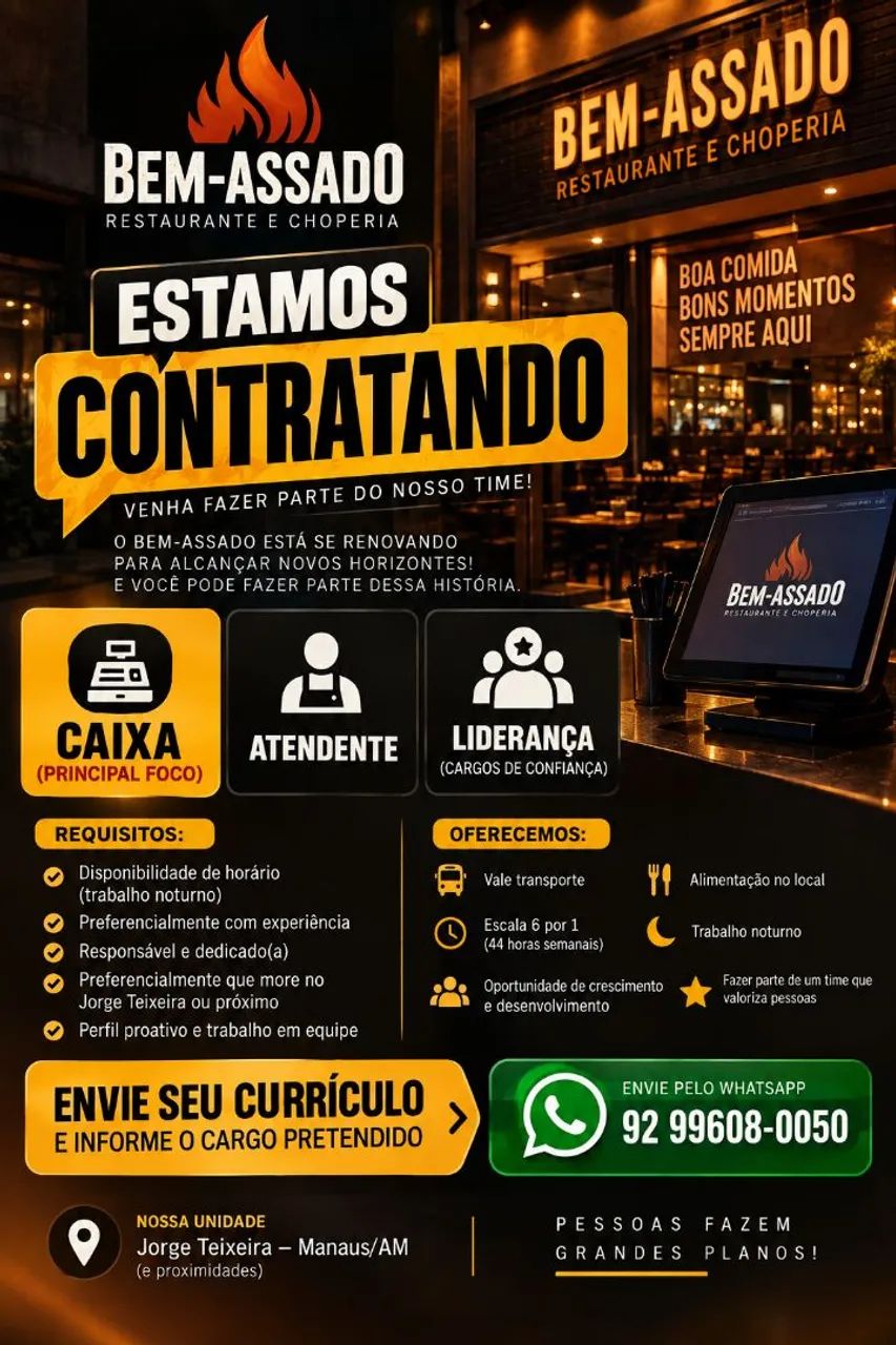 Vaga para caixa, atendente e liderança 