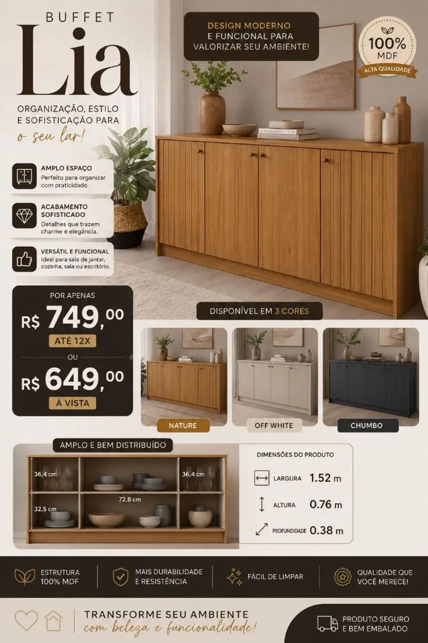 Buffet Lia elegante a pronta entrega 