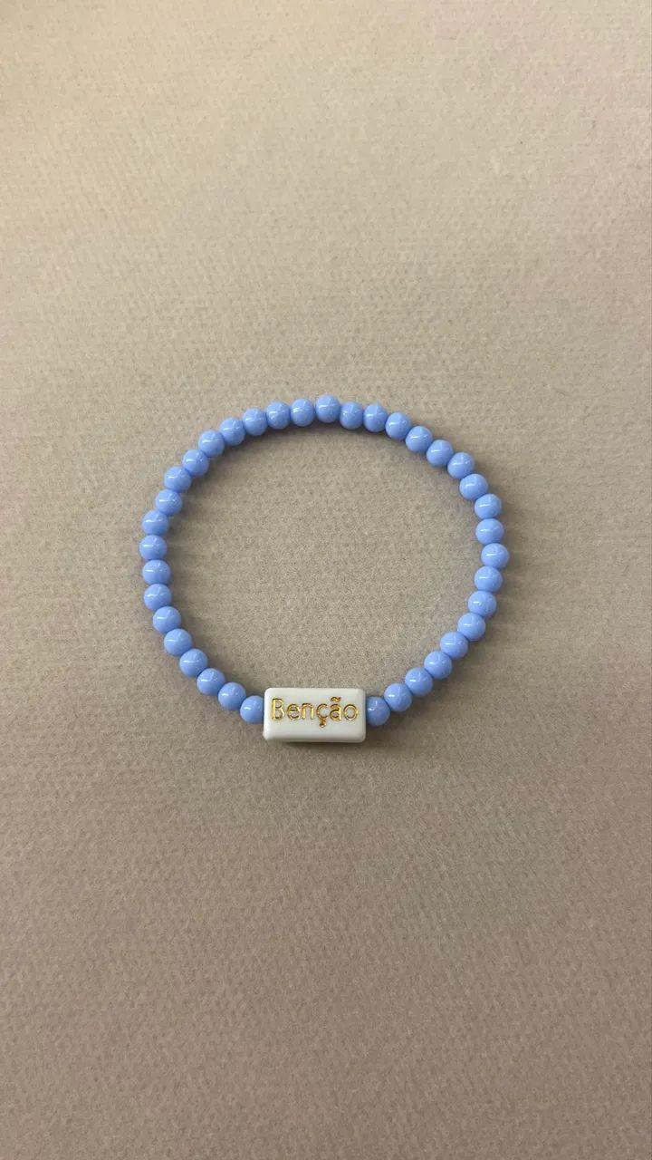 PULSEIRA DE MIÇANGAS AZUL COM PINGENTE ?BENÇÃO? (NOVA) - Foto 3