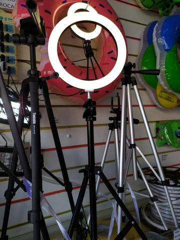 Ring light com tripé e suporte celular