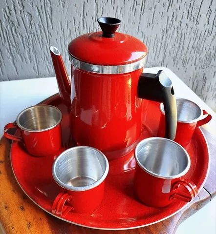 Jogo cha café vintage alumínio esmaltado 8 peças  - Foto 2