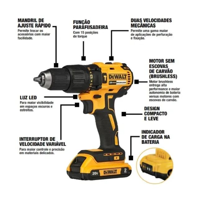 Furadeira Parafusadeira 1/2" 20V 2 Baterias Dewalt DCD7781D2 Garantia de 3 Anos - Foto 2