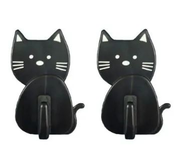 Cabide Gancho 2pçs Gato De Parede Adesivo Plastico 07x5cm-preto - Foto 3