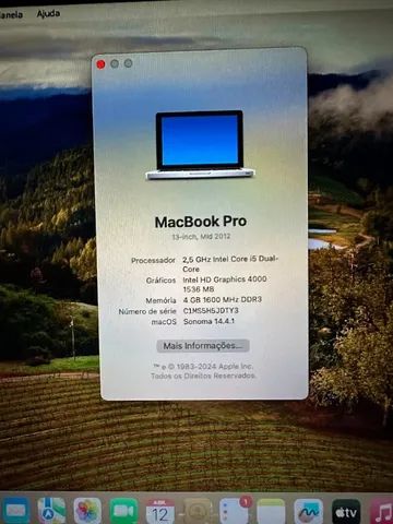 Macbook Pro 10gb ssd 256gb 13" polegadas midi 2012 intel core i5 2,5ghz macOS sonoma 14.4. - Foto 4