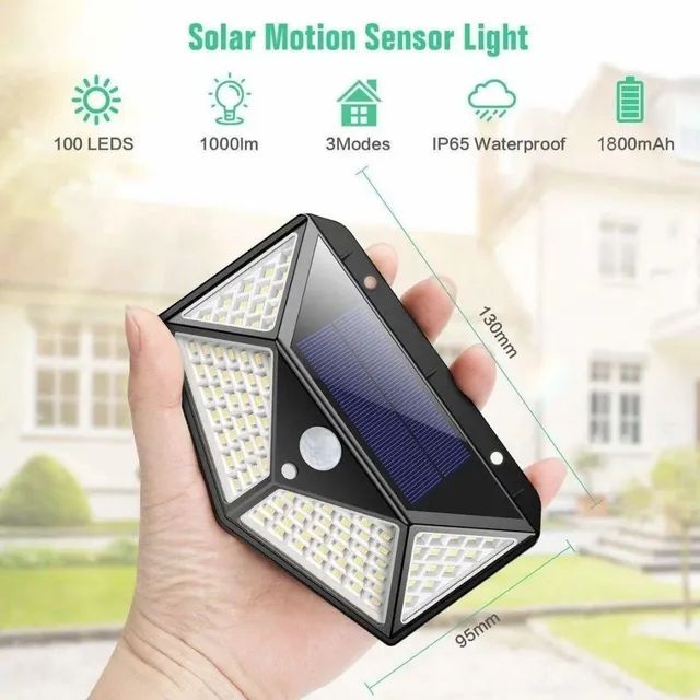 Luminária Solar Parede 100 Led 20W Sensor Presença Com 3 Funções - Foto 5