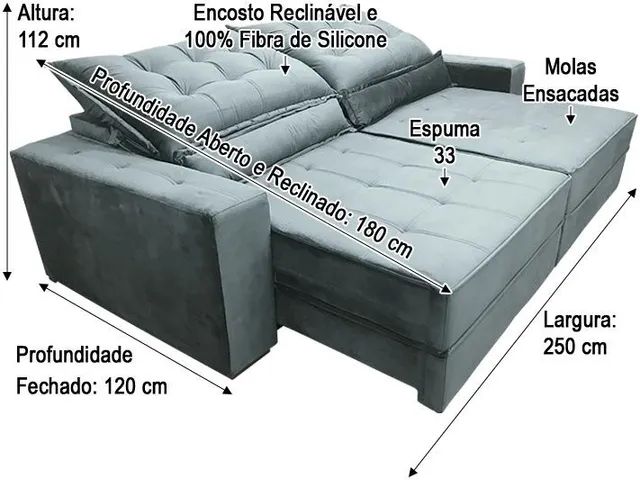 Sofá Retrátil Reclinável 250cm 4 Lugares Braz Molas Ensacadas D33 Veludo Cinza - Foto 4