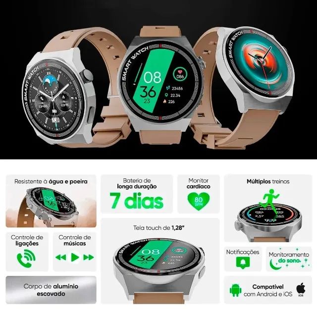 Smartwatch GT Classic, Tela Full Touch, 1,28", IP67, BT 5.0, 1 Ano de Garantia - WZetta - Foto 4