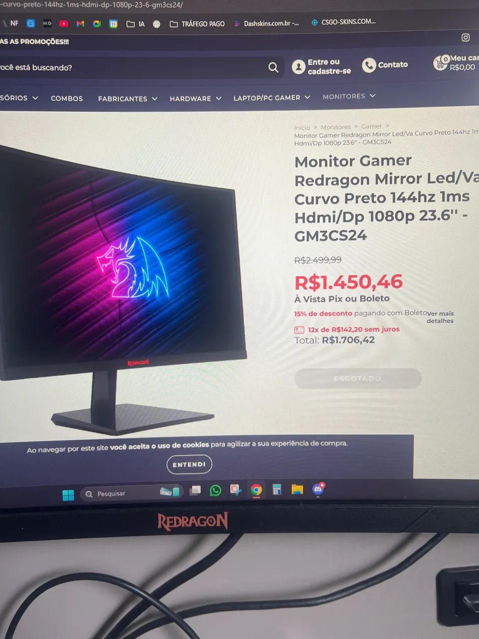Monitor Gamer Redragon Mirror Curvo 144hz 1ms 24 polegadas  - Foto 2