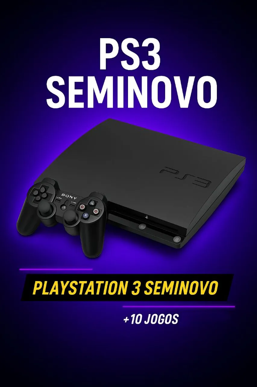 PS3 Seminovo + 10 Jogos