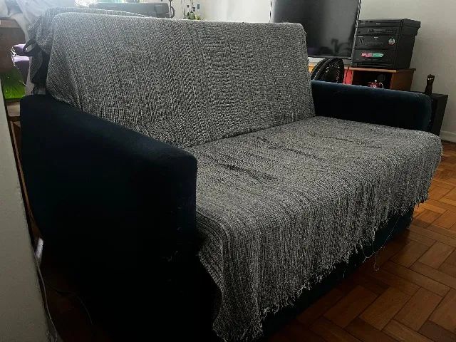2-Seat Blue Suede Sofa Bed446558838446499843