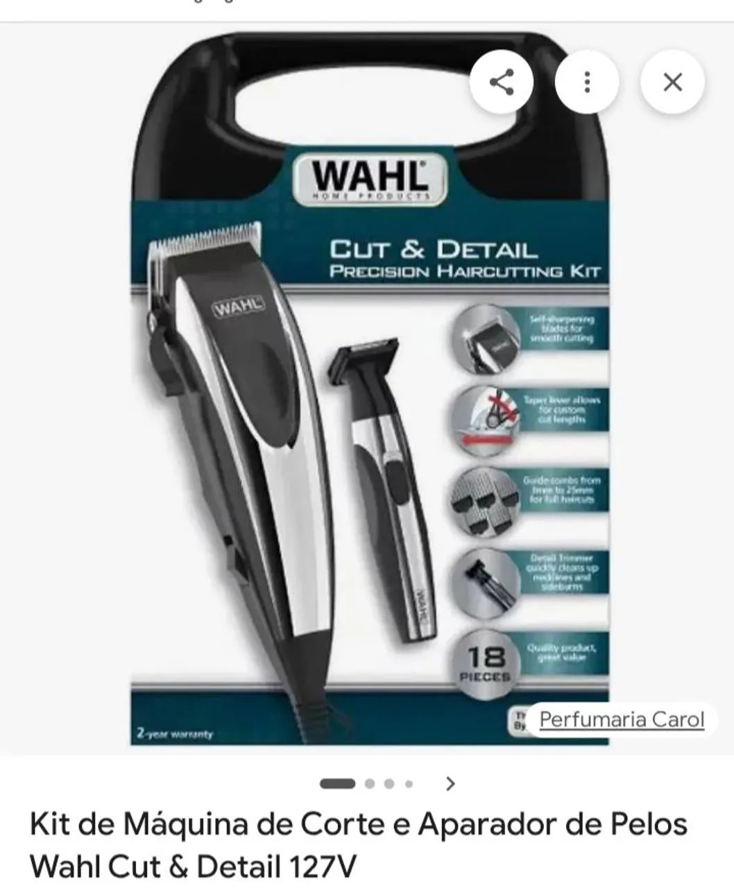 Cortador de cabelo wahl cut e details com acessórios profissional  220v