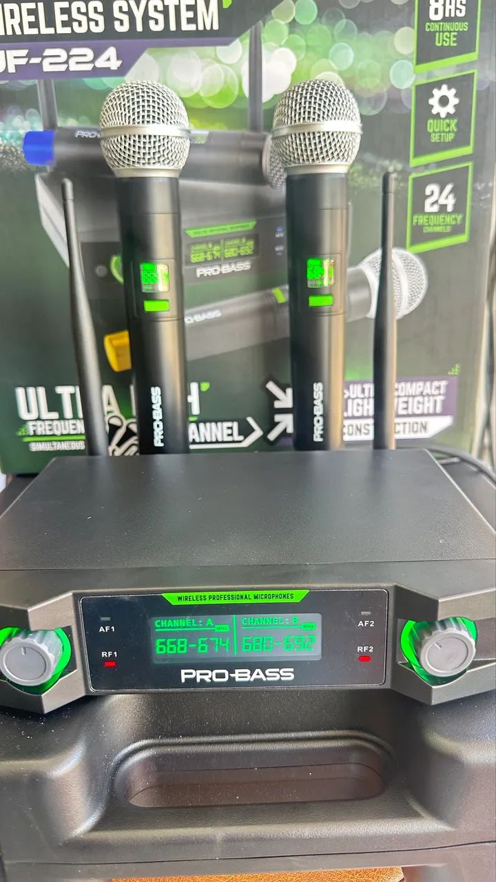 Microfone sem fio UHF duplo ProBass - Foto 5