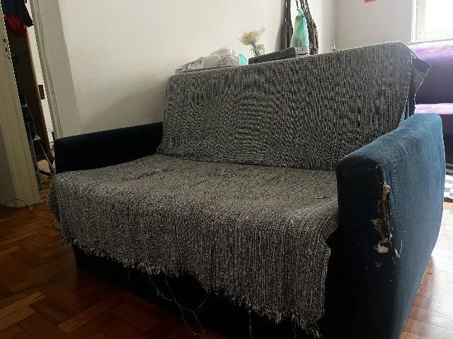 2-Seat Blue Suede Sofa Bed446558838446499844