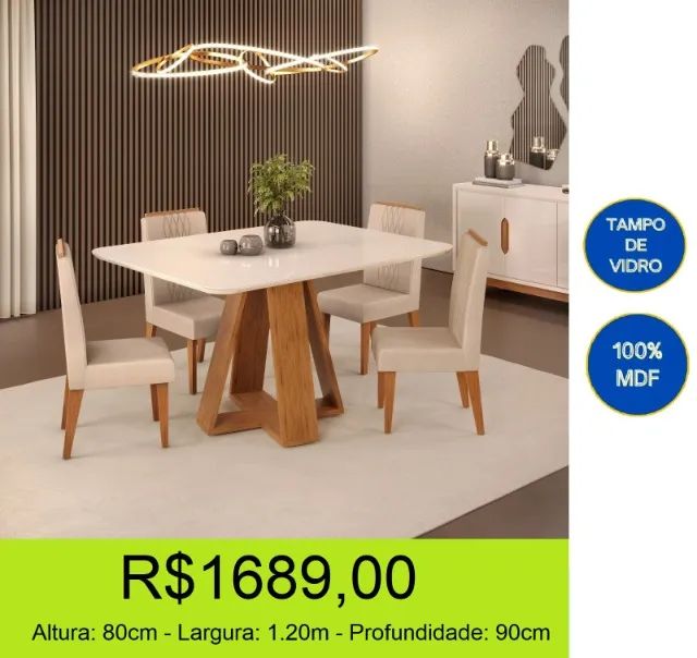 mesa de alta qualidade tampo em vidro com 4 cadeiras - a pronta entrega 