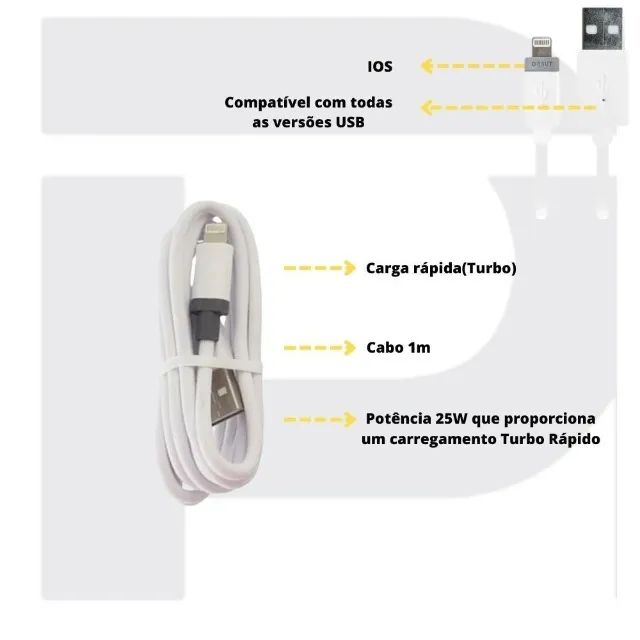Cabo USB Lightning Turbo Celular iOS 1 Metro iPhone Carga Rápida - Foto 4