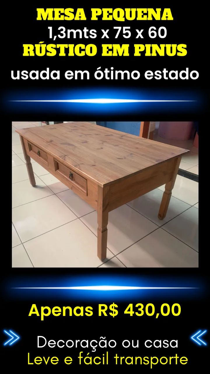 Mesa baixa rustica (2 gavetas) - Foto 3