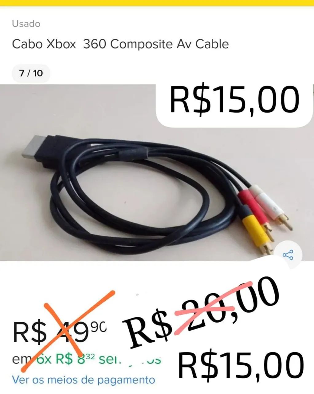 Cabo Xbox 360 Composite AV Cable 64290073162883120