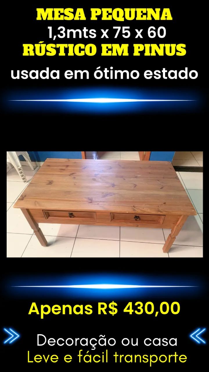 Mesa baixa rustica (2 gavetas) - Foto 2