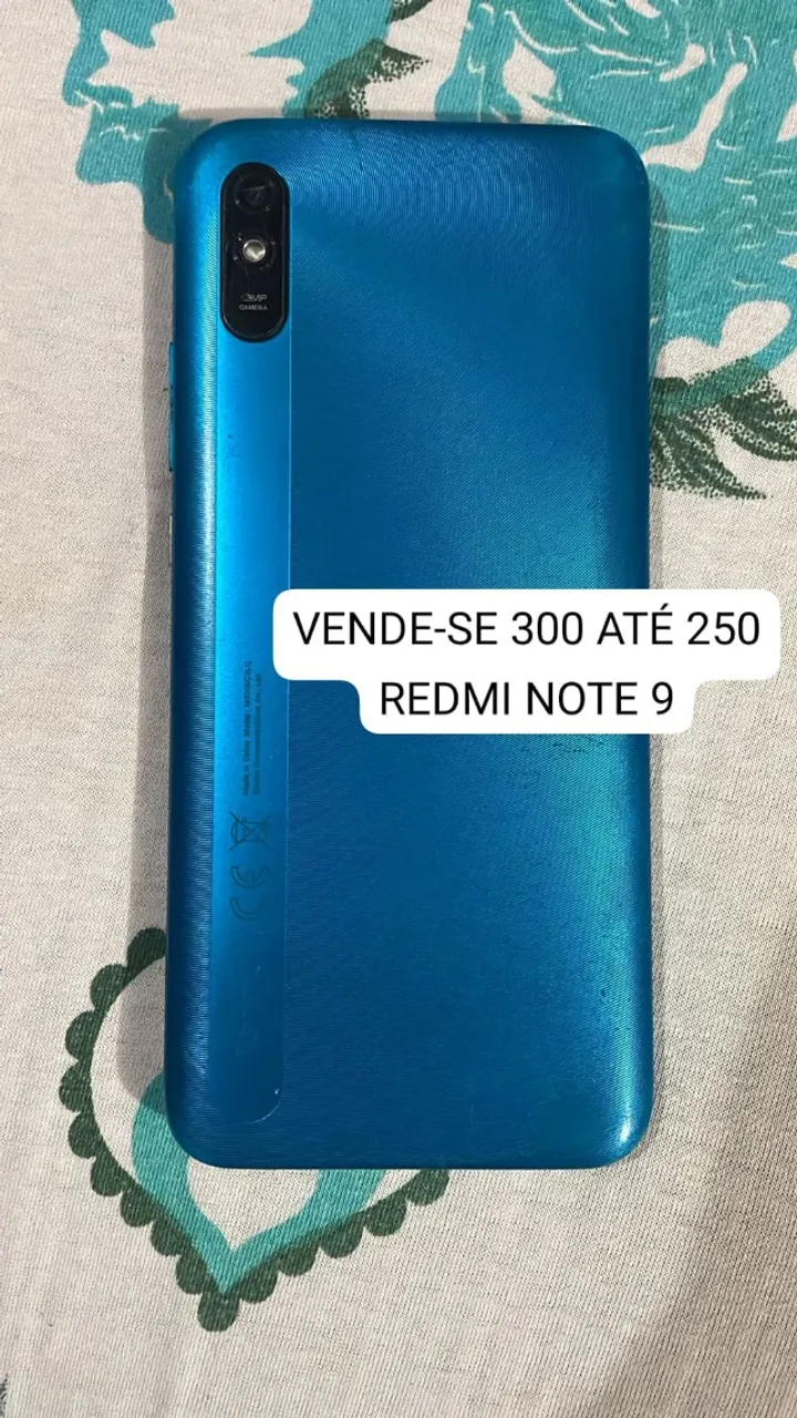 REDMI NOTE 9 cor azul, 300 até 250 tricando da tela é apenas película, acompanhar carregad