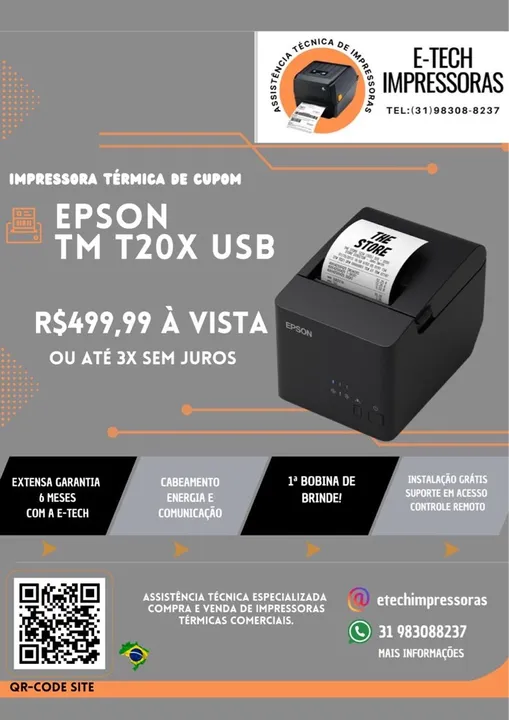 Impressora Térmica Epson TM T20X USB - Semi Nova + Garantia de 6 meses