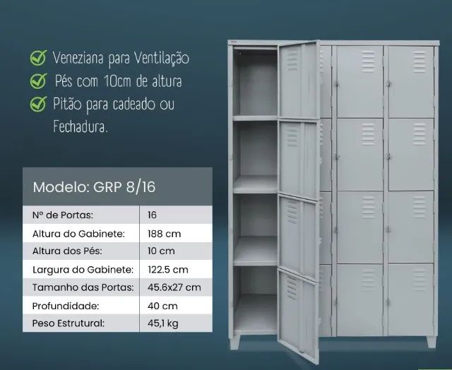 Roupeiro de Aço 16 Portas - Guarda Volumes - GRP8/16 - Foto 2