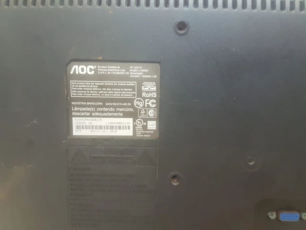 TV LCD AOC 20 polegadas