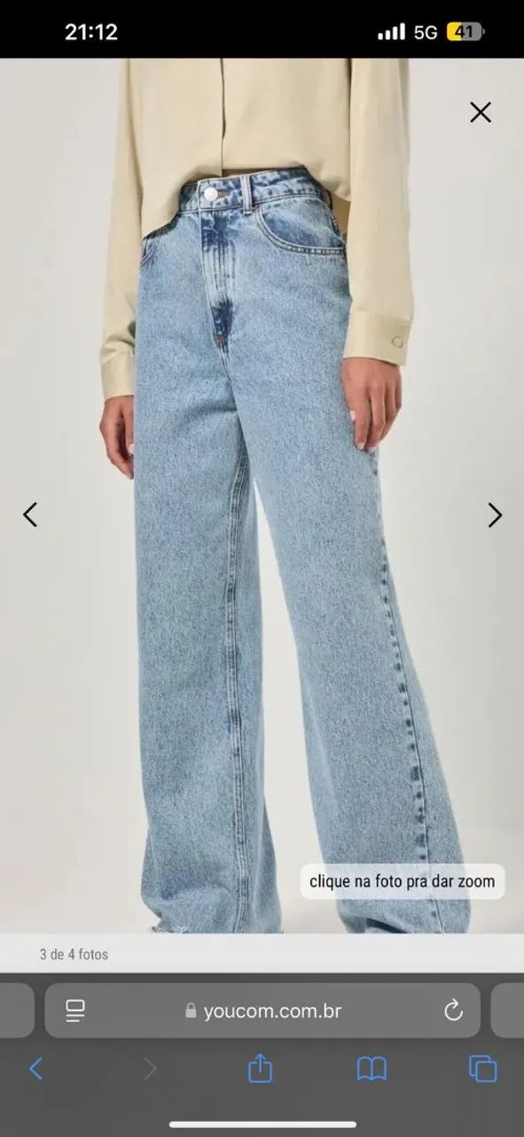(Youcom) Calça Jeans Clara Wide Leg cintura alta com barra cortada  - Foto 3