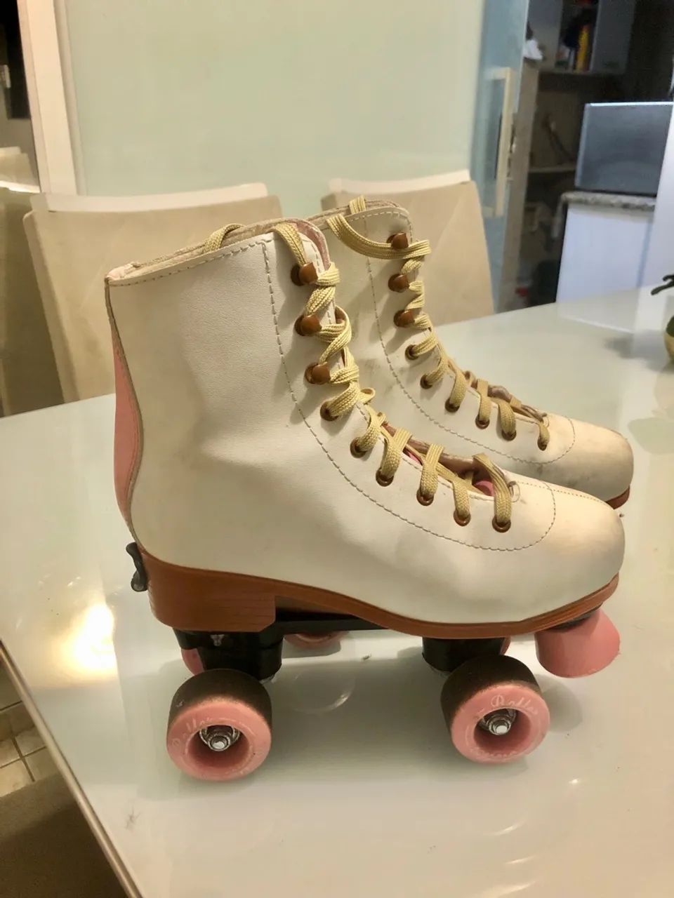 Patins Roller Quad Infantil - Branco com Rosa