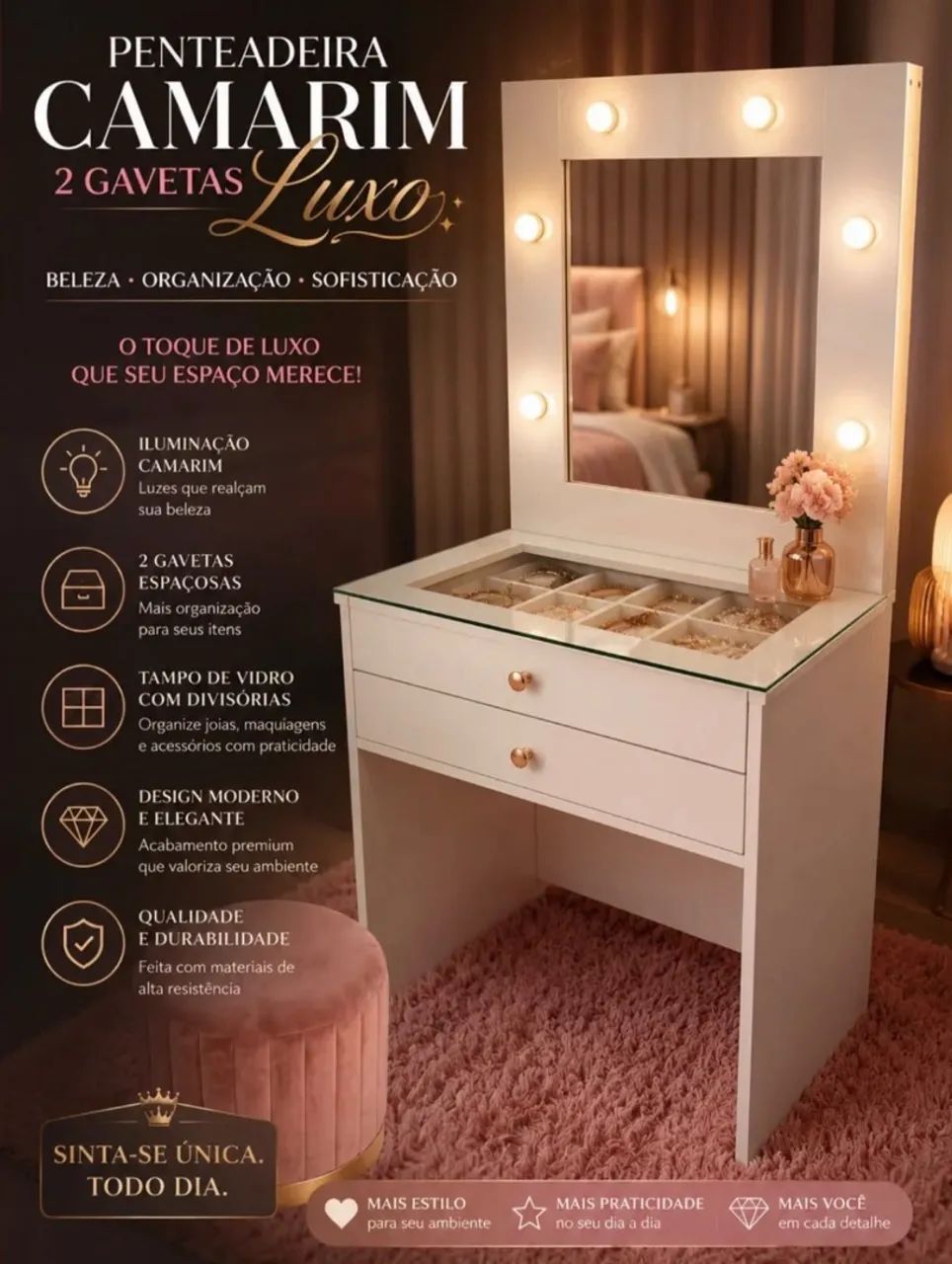 Penteadeira em lâmpadas premium MdF - Foto 3