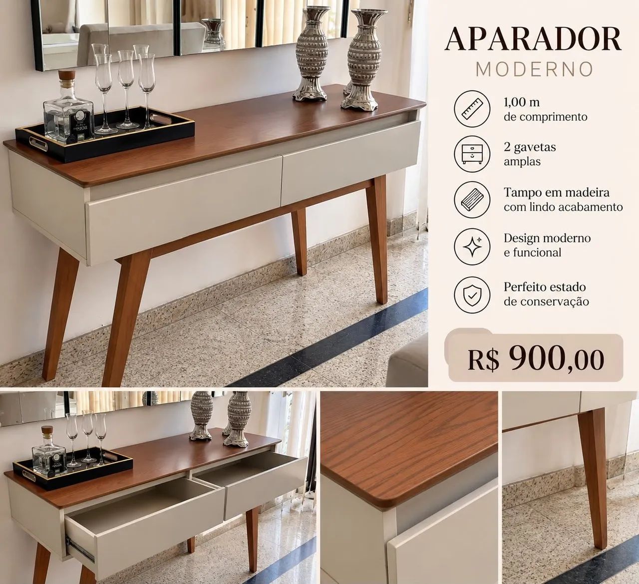 Conjunto Mesa de jantar regular + 6 cadeiras + aparador - Foto 3