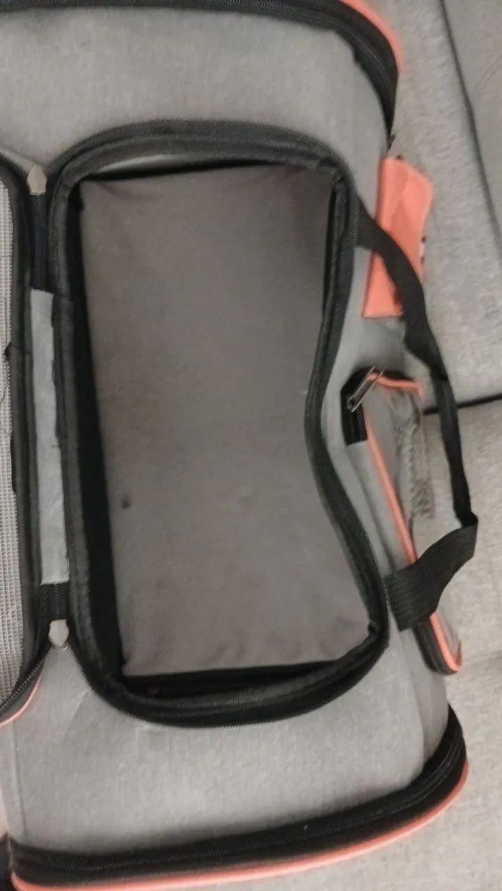 Bolsa Mochila De Transporte Pet Luxo - Cães E Gatos (Cinza/Laranja) - Foto 3